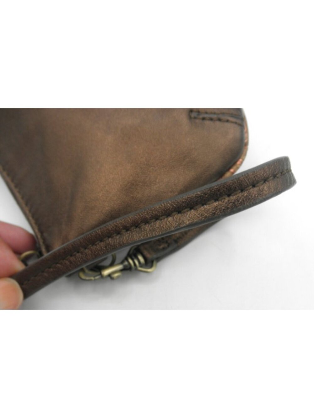 Sharif Pearlized Bronze Leather Wristlet Pouch Very Good Condition - Picture 13 of 14